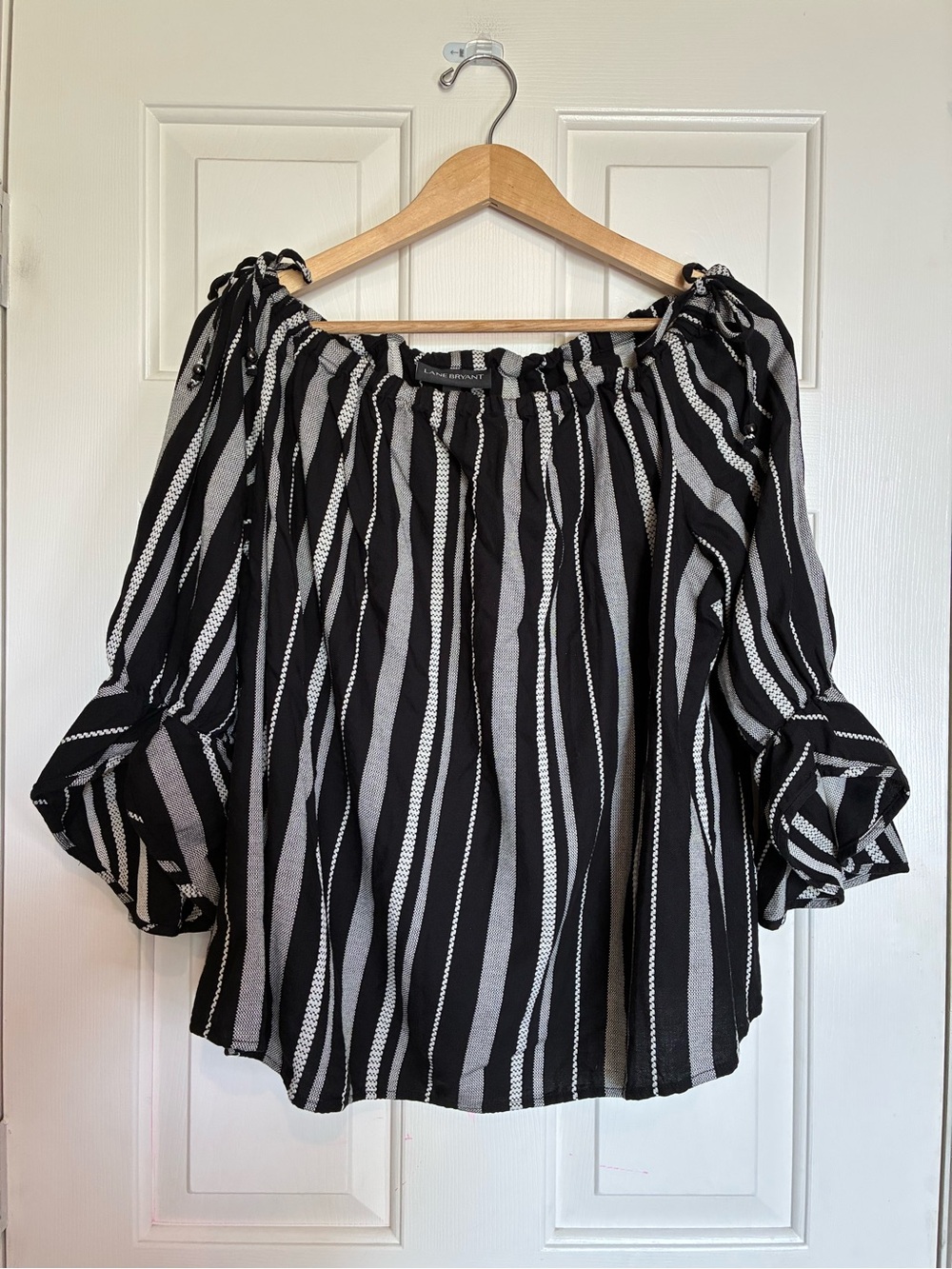Lane Bryant Black & White Striped Off-Shoulder Blouse